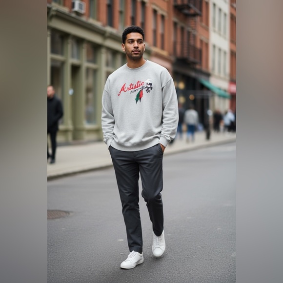 Artistic Creation Smiling Tomahawk Peace Pipe Long Sleeve Sweatshirt 2XL Rare - Picture 1 of 13